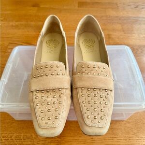 Vince Camuto Tan/Beige Suede Studded Phendiz Loafer Flats - Women’s 8.5